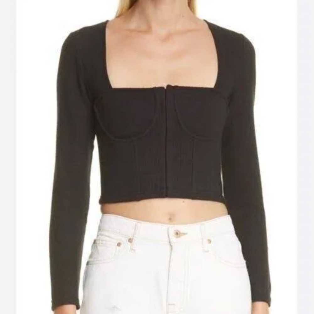 Jonathan Simkhai Cropped Pointelle-Knit Cotton-Blend Bustier Top